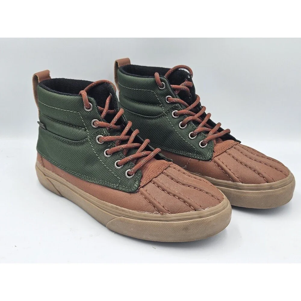 Vans Sk8 Hightop Leather Green Canvas Boots Women’s Size 8 / Men’s 6.5